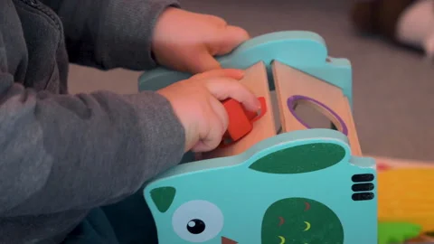 Toddler Attempting To Put Block Into Shape Sorter Video stock 329368683