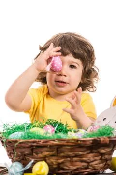 Toddler boy showing Easter egg Foto stock