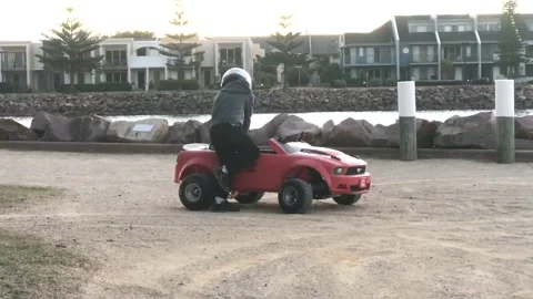 Toddler Drives Modified Power Wheels Mustang, Carrington, New South Wales, Austr Video stock 205342353
