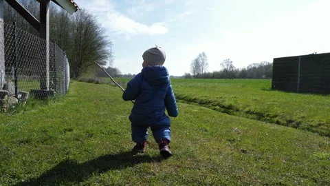 Toddler Exploring Yard Stock Footage 308538510