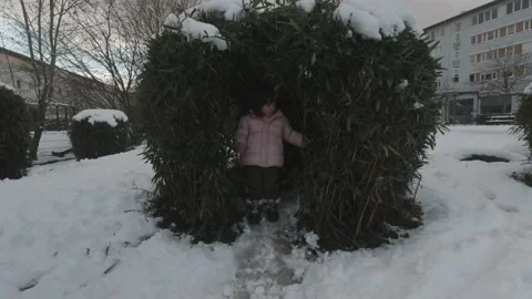 Toddler found a bush hide out Stock Footage 148209828
