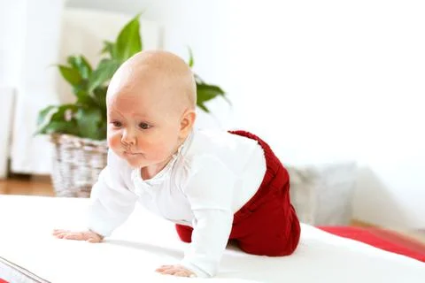 Toddler learns to crawl Foto stock