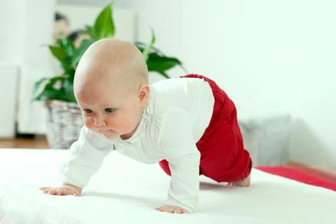 Toddler learns to crawl Stock Photos