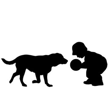 Toddler playing with a dog Stock Illustration