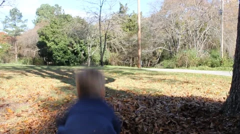 Toddler Playing with Leaves Outside Stock Footage 44447647