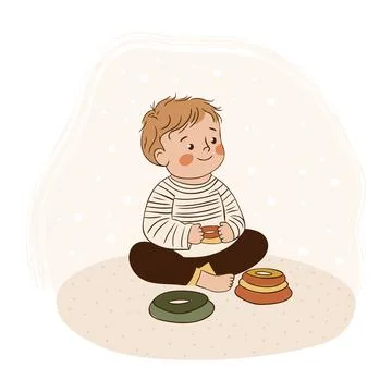 Toddler Playing with Stacking Rings Stock Illustration