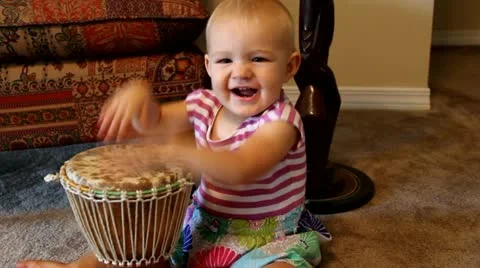 Toddler Plays Drum 스톡 동영상 12183444