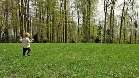 Toddler run into the forest Video stock 23138717