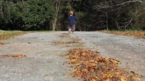 Toddler walking down dirt road Stock Footage 44447158