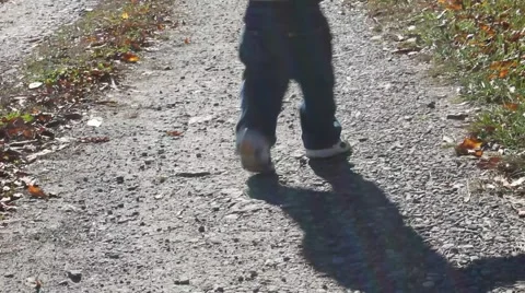 Toddler walking down a road Stock Footage 44447795