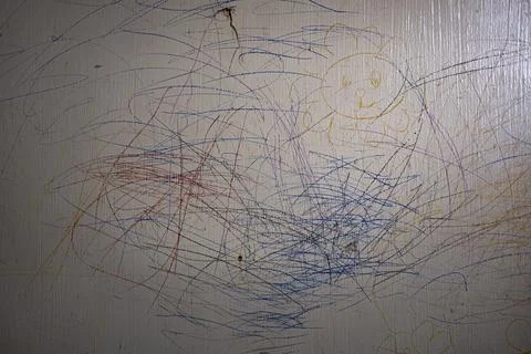 Toddler's Scribbles On The House Wall Stock Photos