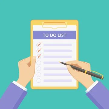 Todo list clipboard with flat hands green graphic Stock Illustration
