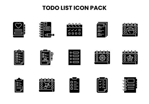 ToDo List Glyph Bundle Icons Pack Stock Illustration