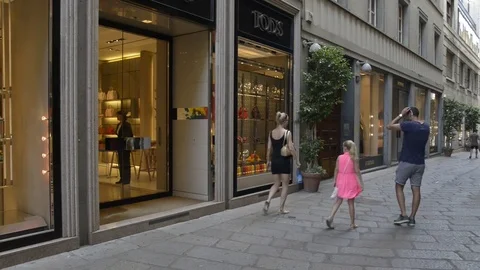Tod's store in Milan. Fashion week Tod's shopping Stock Footage