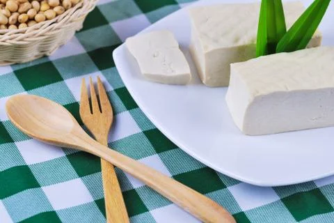 Tofu and soy beans Stock Photos