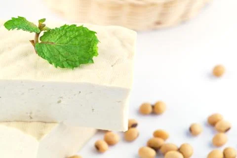 Tofu and soy beans Stock Photos