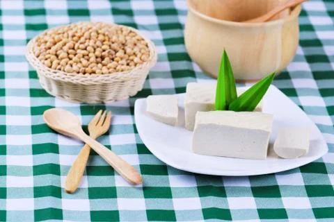 Tofu and soy beans Stock Photos