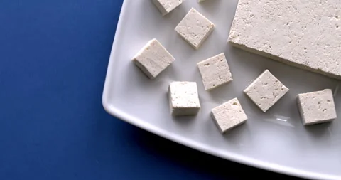 Tofu cut in cubes. Stock Footage 278514401