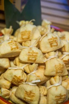 Tofu skin fish blessed bag rolls for hot pot close-up Stock Photos