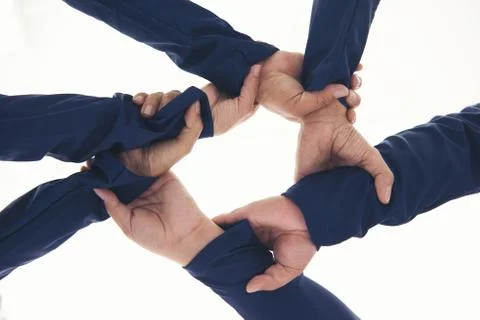 Together collaborate ring of hands teamwork isolated on white background. Stockfoto's
