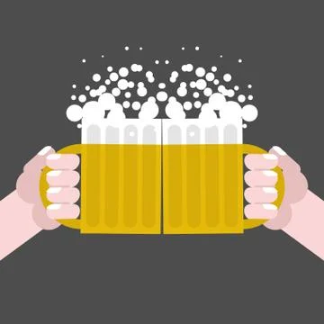 Together drinking beer. Two men holding cups with alcohol. Sharing drinking Illustrazione stock