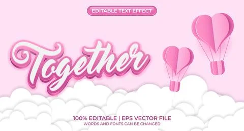 Together editable text effect. Heart decoration text style effect. 3D heart.. Stock Illustration