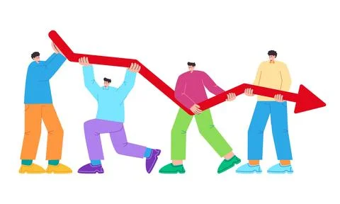 Together holding chart decrease going down arrow red cooperation teamwork col Stock Illustration
