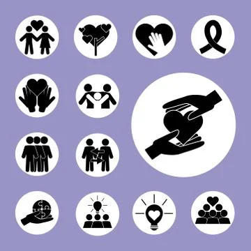 Together, team relation friendly unity social block icons collection Stock Illustration