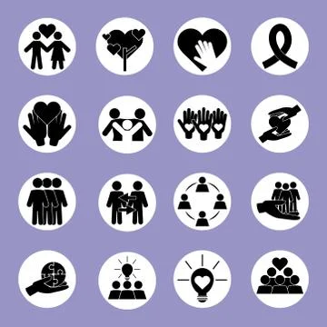 Together, team relation friendly unity social block icons set Stock Illustration