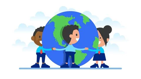 Together we can save the Planet. People around the world holding hands. Stock Illustration