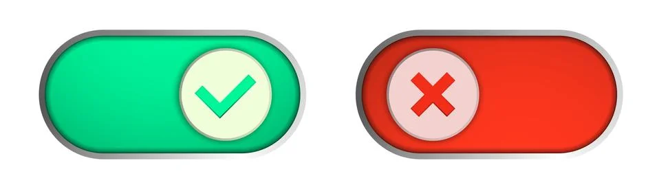 Toggle on and off button. Sliders with signs of acceptance and rejection Stock Illustration