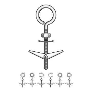 Toggle bolt with eye hook for wall fastening Stock Illustration