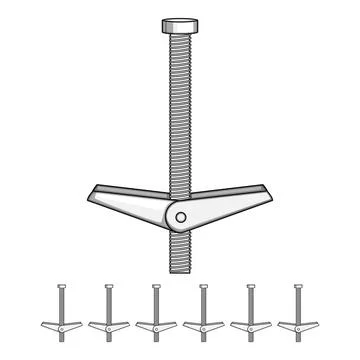 Toggle bolt fastener for drywall construction mounting Stock Illustration