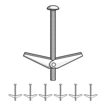 Toggle bolt fastener for drywall construction installation Stock Illustration