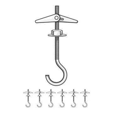 Toggle bolt mechanism with hook for drywall installation Stock Illustration
