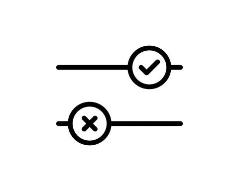 Toggle button switch off or turn on slider with tick hook and cross signs Stock Illustration