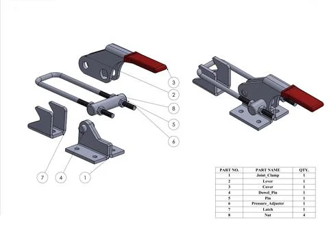 Toggle clamp 3d cad engineering model Stock Illustration