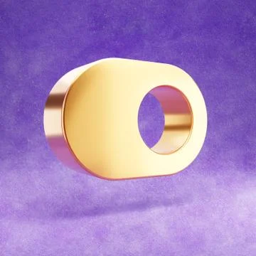 Toggle on icon. Gold glossy Toggle on symbol isolated on violet velvet イラスト素材