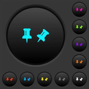 Toggle pin dark push buttons with color icons Stock Illustration