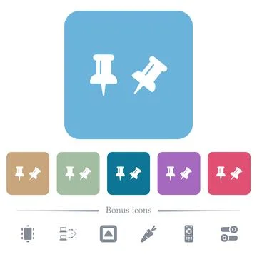 Toggle pin flat icons on color rounded square backgrounds Illustrazione stock