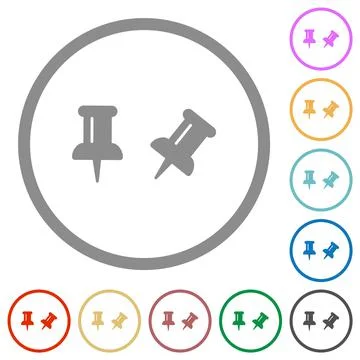 Toggle pin flat icons with outlines Stock Illustration