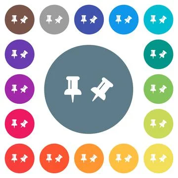 Toggle pin flat white icons on round color backgrounds Stock Illustration