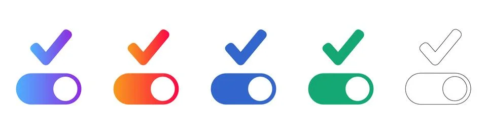 Toggle Switch and Approval Icon Set 스톡 일러스트