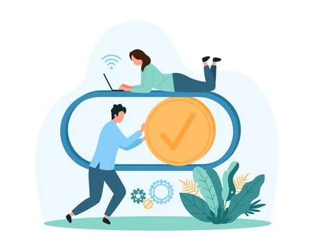 Toggle switch bar, control panel with settings or interface menu, tiny people 스톡 일러스트