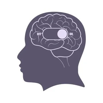 Toggle switch button to turn on brain activity. Active mental, intellectual and Stock Illustration
