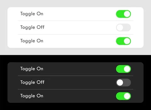 Toggle on off switch buttons dark and light ui template. vector illustration Stock Illustration