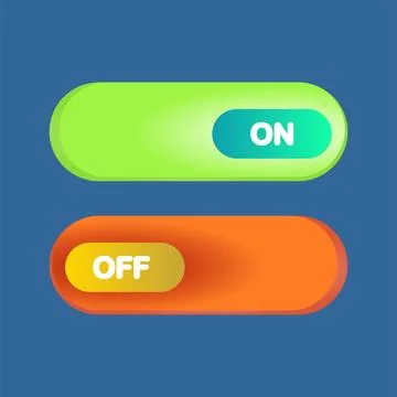 Toggle switch buttons labeled 'ON' in green and 'OFF' in orange. Indicates .. Stock Illustration
