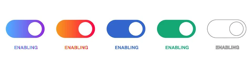 Toggle Switch Enabling Icons in Gradient and Outline Stock Illustration
