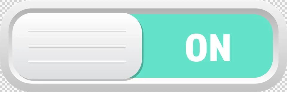 On toggle switch with green background shows system active in rounded inter.. Illustrazione stock