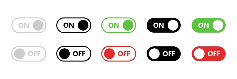 Toggle switch icon. On and off buttons in various styles for user interface.. Stockillustratie